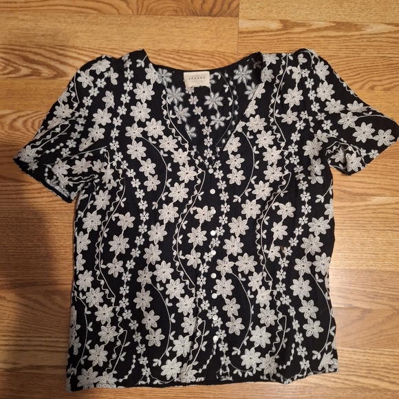 Sezane Emma Blouse Ecru Embroidery/ Black - Size 6 - Picture 4 of 4